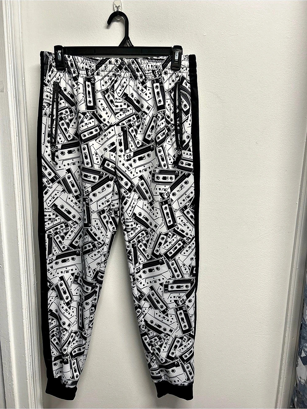 G-NET Cassette Print Track Pants White & Black XL 80’s 90’s Streetwear